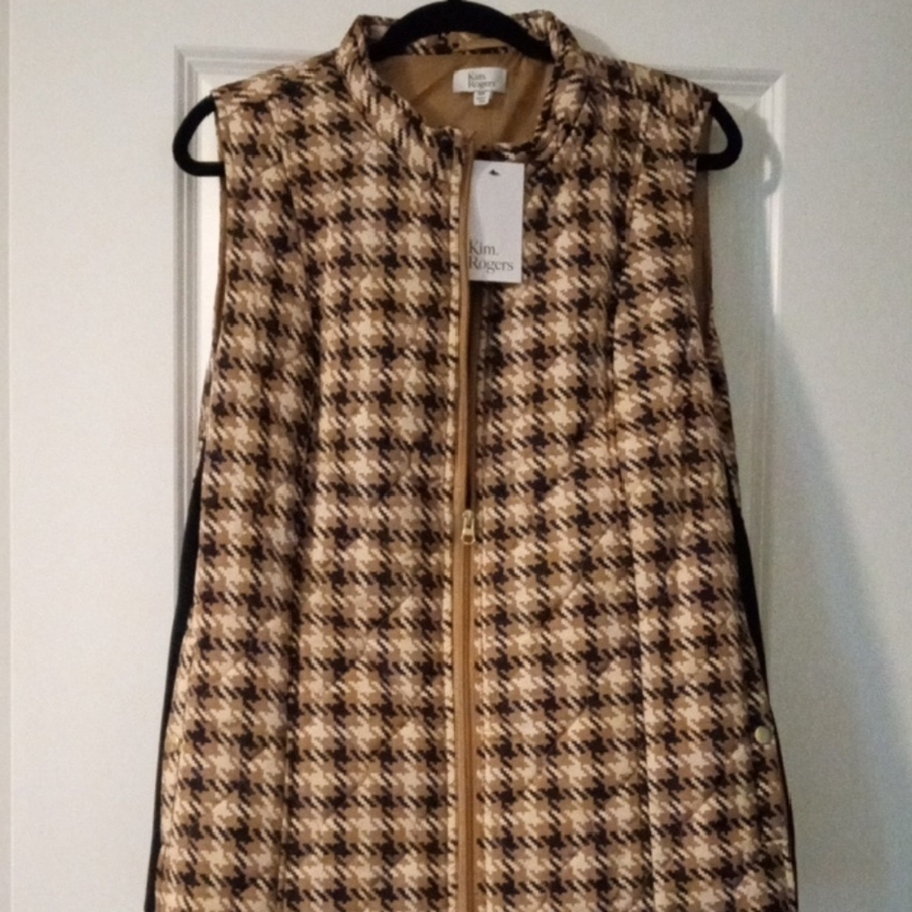 Kim Rogers Checkered Zip Vest in Brown and Black